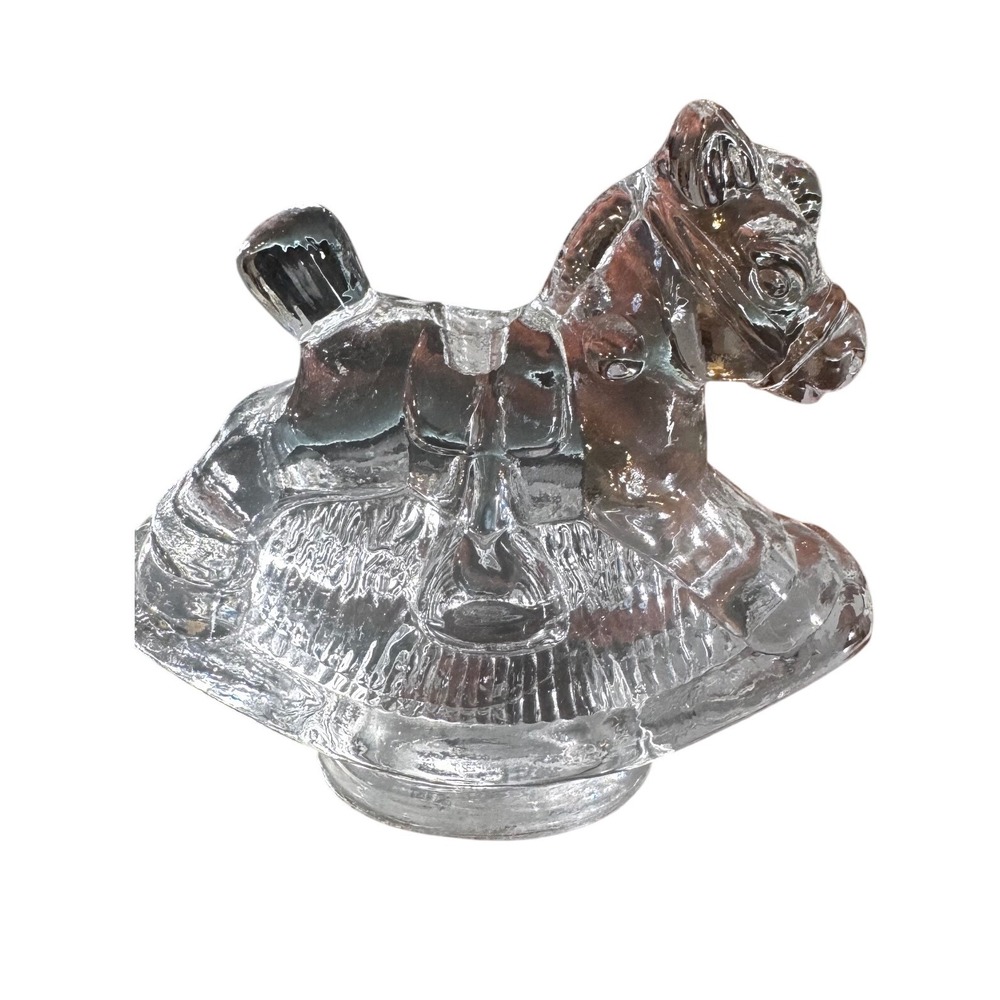 Vintage Dept 56 Glass‎ Rocking Horse Figurine Nursery Decor Paperweight 4.5x4.5"